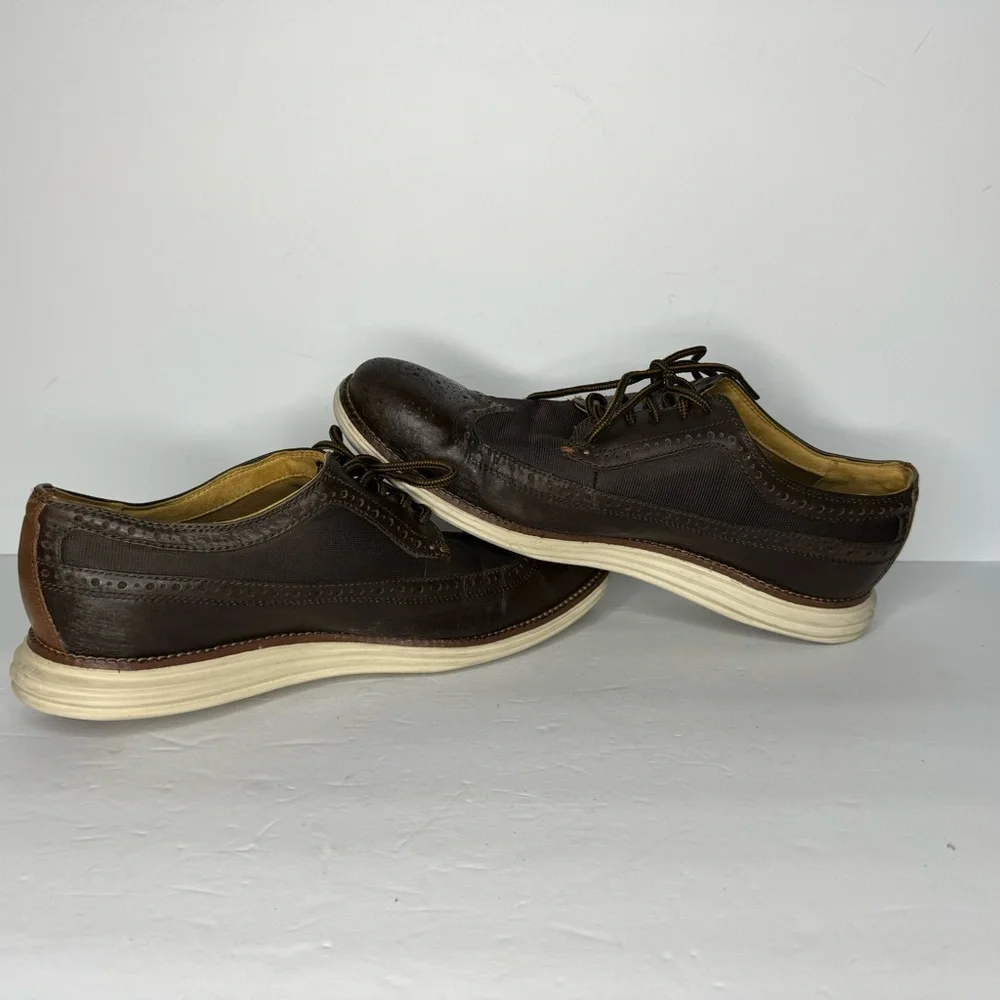 Cole Haan Grand O’s‎ Brown Leather And Fabric Wingtip Oxfords  Men’s Size 10 M - Picture 9 of 13